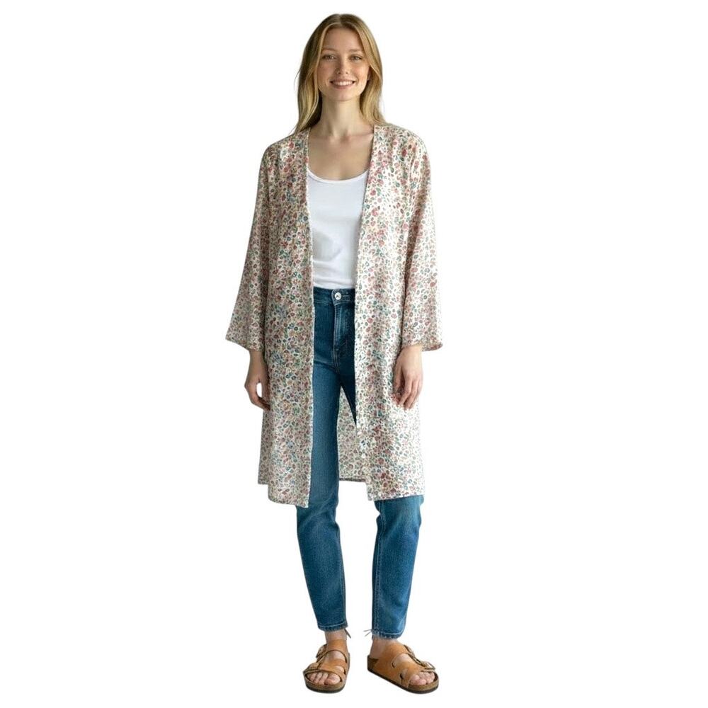Catherine Malandrino Size M/S Womens Top Kimono Floral White Pink
